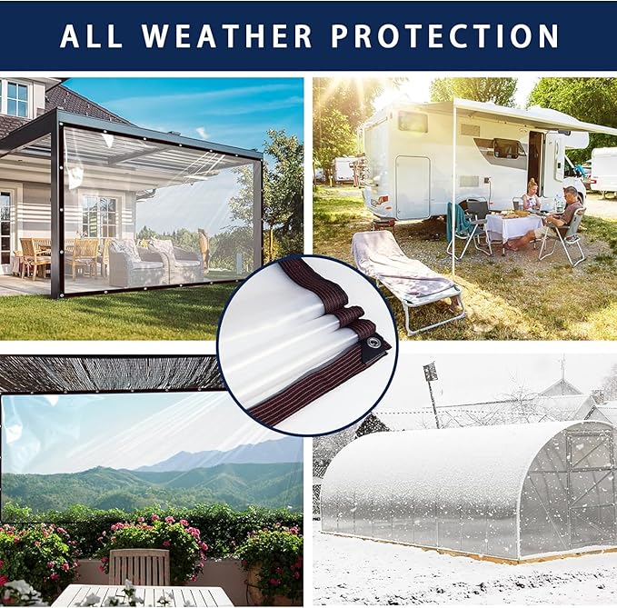 Clear Tarps Waterproof 6X10 with Grommets Clear Vinyl Tarp Heavy Duty Outdoor Clear Plastic Tarp Clear PVC Covering for Patio Henhouse Porch Canopy Plant Camping