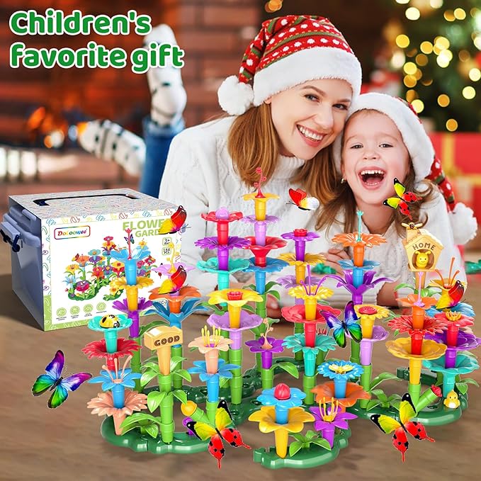 Doloowee 184Pcs Flower Garden Building Toys for Girls 3 4 5 6 7 Year Old, Upgrade DIY Building Stacking Toys, STEM Preschool Educational Toddler Toys Brain Development Kindergarten Kids Toy