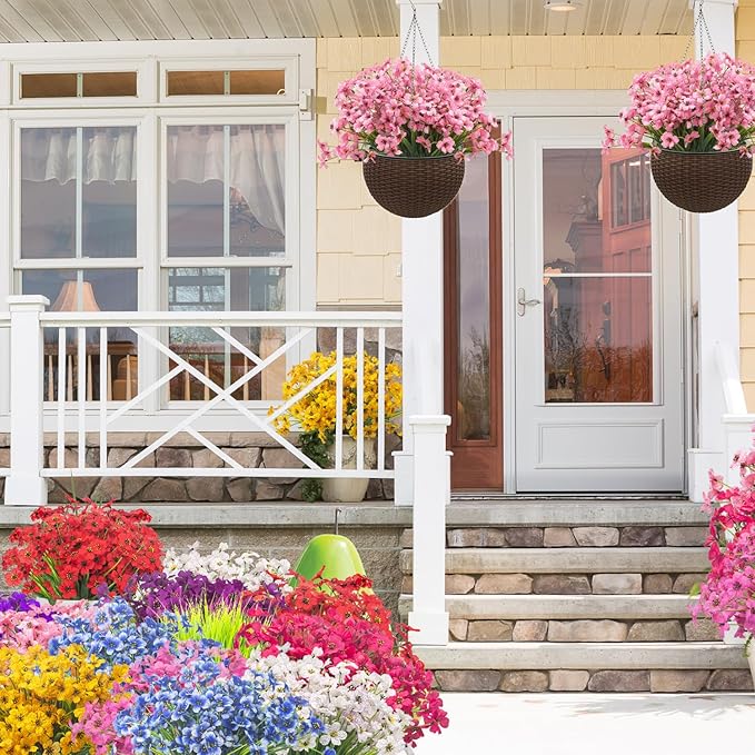 Grunyia 20 Bundles Artificial Flowers, Outdoor Indoor UV Resistant Fake Flowers No Fade Faux Plastic Plants Garden Porch Window Box Decoration