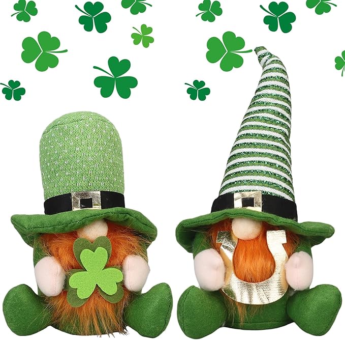 St Patricks Day Decorations Gnomes Plush St. Patrick's Decor Decoration Gifts Green Irish Elf Tomte Gnome Ornaments Accessories for Home Table