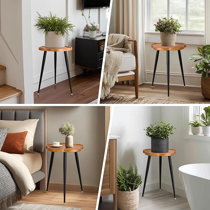 Plant Stand Indoor, Wood Plant Table Plant Holder with Raised Design,Heavy Duty Metal Flower Pot Stand, Mid Century Modern Home Decor Small Side End Table(Clr.1-Flower 16" H)