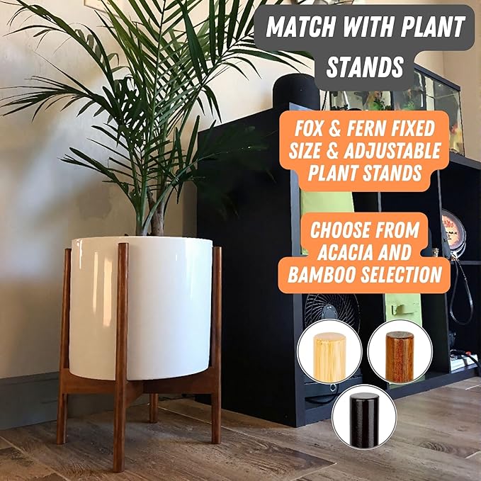 Fox & Fern Large 12 Inch Planter - Lightweight Fiberstone Glossy White Plant Pot - Drainage Plug - Large Indoor & Outdoor Floor Planter - 12 Inch Pots for Plants - Weather Resistant & UV Resistant
