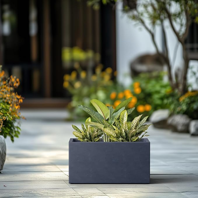 Kante 23.2" L Long Rectangular Concrete Planter, Large Outdoor Indoor Garden Pots with Drainage Hole and Rubber Plug, Dark Gray