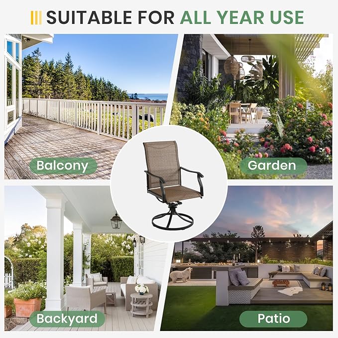 LVUYOYO Patio Swivel Chairs Set of 4, Outdoor Dining Chairs with High Back, All-Weather Rocker Chair with Textilene & Metal Frame for Lawn, Garden, Porch, Backyard (Brown)