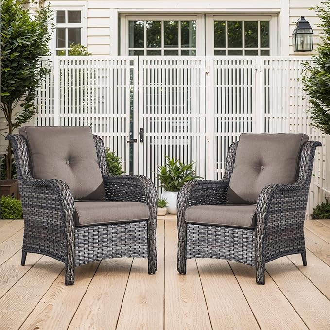 Belord Wicker Furniture 4 Pieces Outdoor Patio Furniture Set Patio Chairs with Ottomans Conversation Set for Porch Garden Deck Balcony Poolside