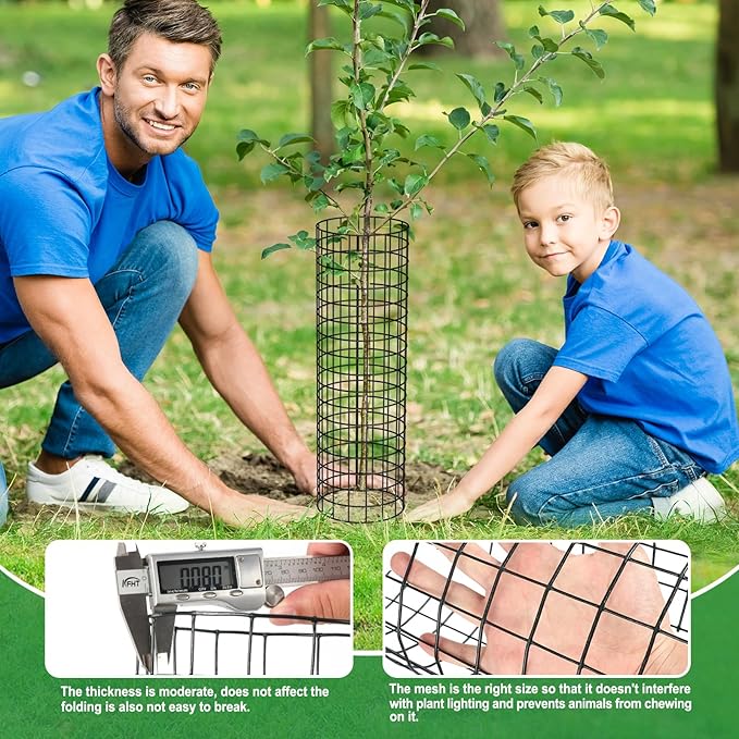 48" Metal Tree Trunk Guard, 4 Pack Mesh Protectors with Zip Ties, Glove & Metal Stakes - Protect Bark & Saplings from Mowers, Deer & Other Animals
