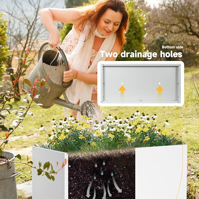 GZLVSOW Galvanized Steel Garden Planter 36” x 12” x 16” White Metal Planter Box Modern Metallic Heavy Planter Indoor & Outdoor, Commercial & Residential (White, L36 x W12 x D16)