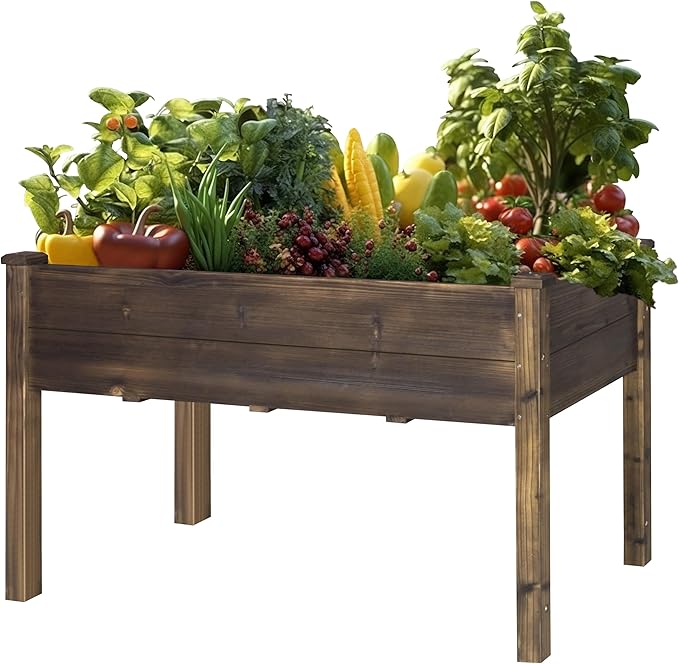 BlueWish Cedar Raised Garden Bed, 48" W x 24" D x 30" H Raised Garden Bed with Detachable Black Liner, 3 Drainage Holes, Planter Box for Outdoor, Patio, Backyard, Rustic