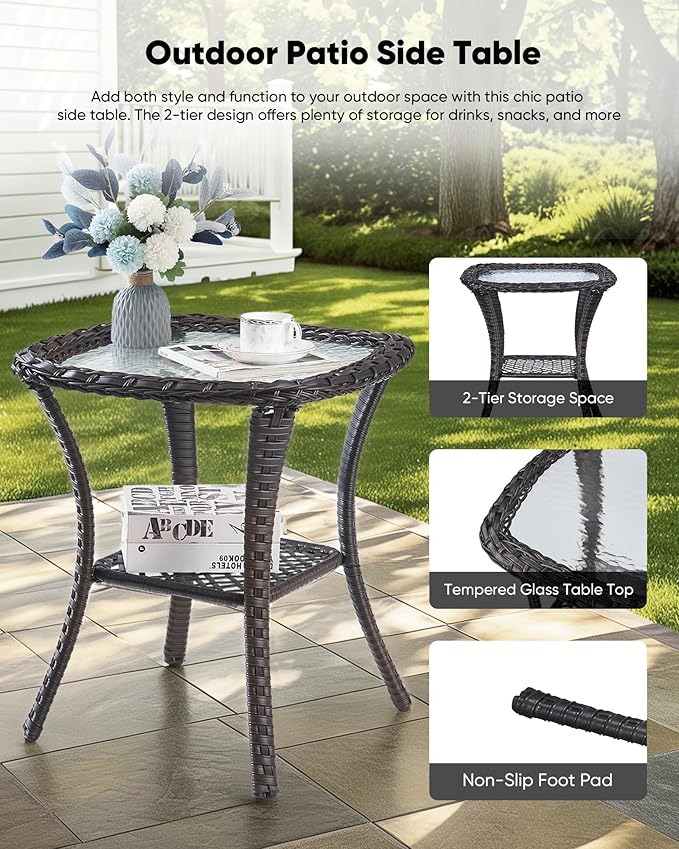 HUMMUH 9 Pieces Wicker Outdoor Furniture Set 6-inch Cushions High Back Patio Sofa Swivel Rocker Chairs Set of 2 with Coffee Table for Porch,Deck,Backyard