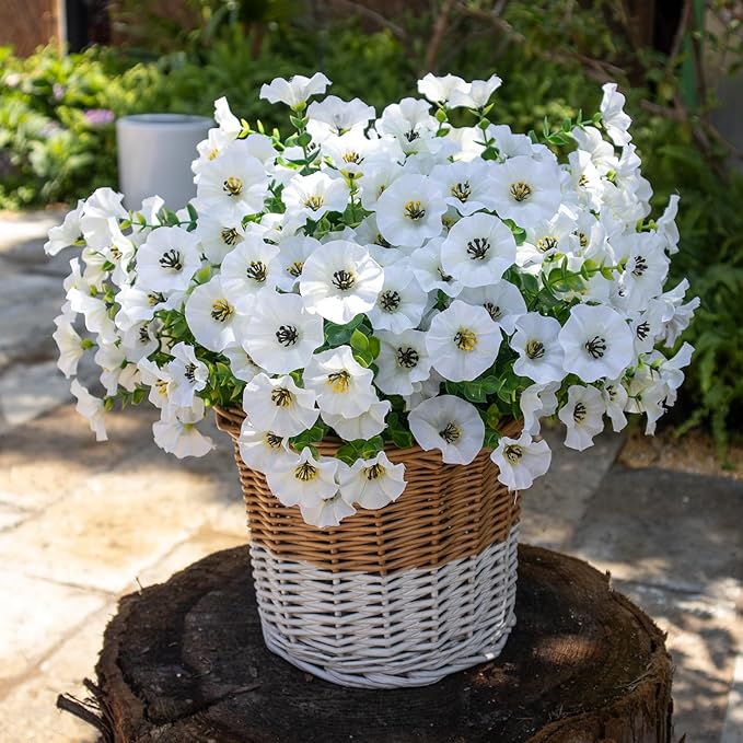 VDVST Artificial Flowers for Outdoors,UV Resistant Artificial Outdoor Flowers,Not-Fading Faux Flowers for Outdoor Planters for Front Door Porch Yard Patio Garden Home Decor,12 Bundles,White