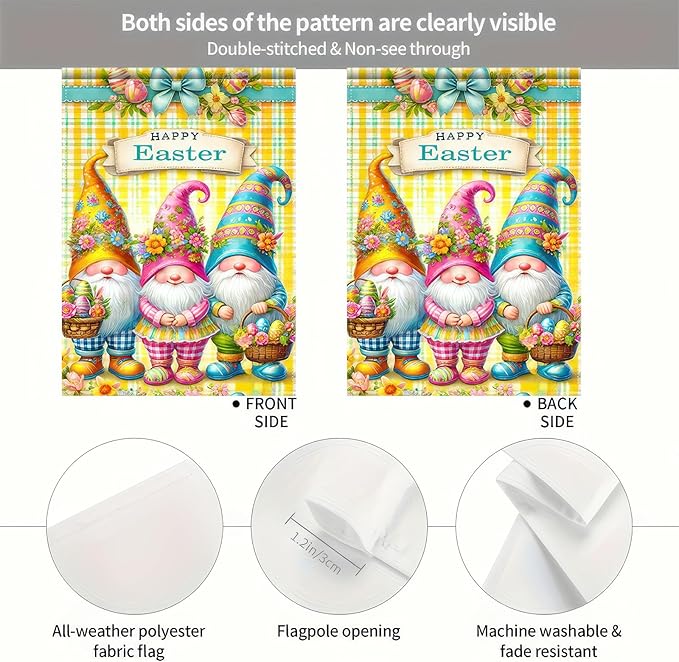 Happy Easter Garden Flag 12 x 18 inch Double Sided Outdoor Decoration Flag Cute Gnome Yard Flag Farmhouse Small Yard Flag Holiday Garden Outdoor Flags Welcome Yard