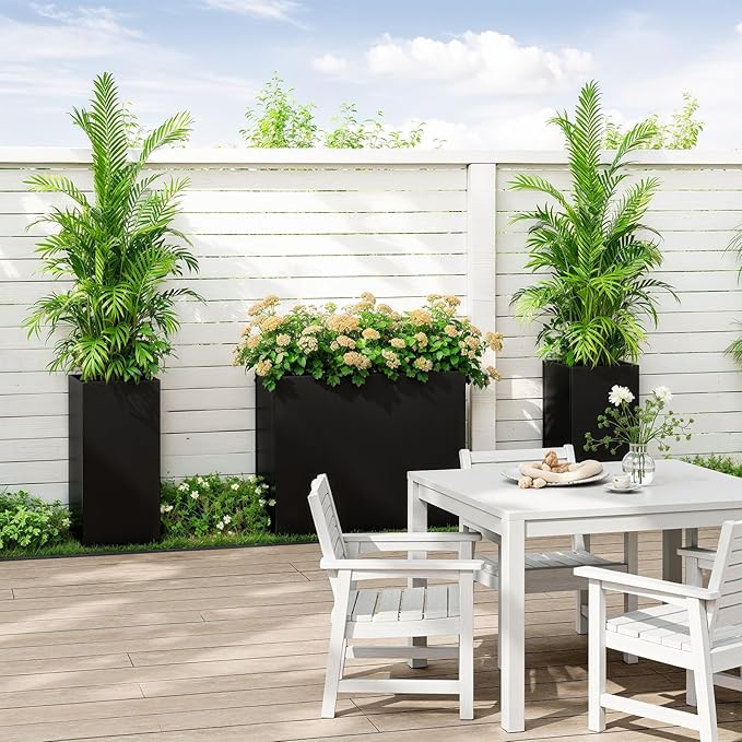 LAHAAP Planter Box Outdoor 38"W x 10.2"D x 30"H- Tall Rectangular Planters for Outdoor Patio/Porch, All-Weather with Anti-dumping Kit, Durable Galvanized Steel, Modern Design for Plants, Flower,Garden