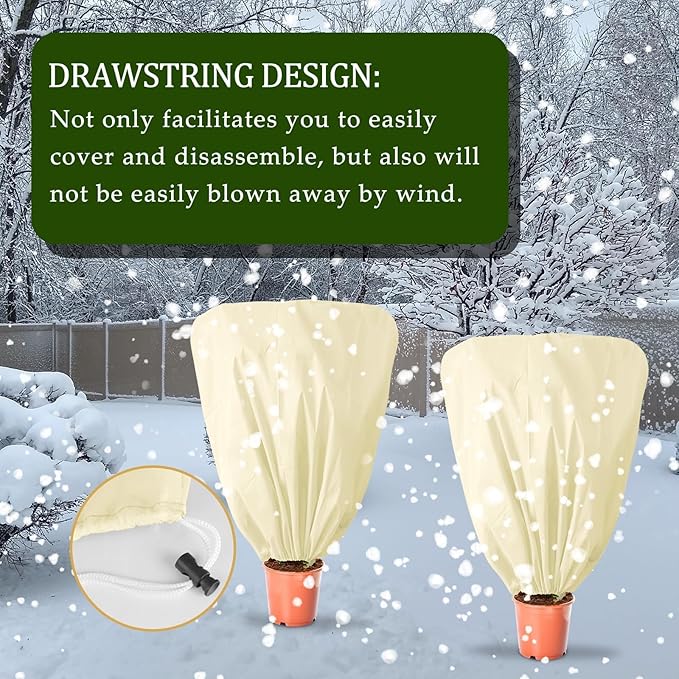EYNDYN 8 Pcs Plant Covers Frost Protection Bag 47" x 31.5" Winter Reusable Plants Jacket with Drawstring Shrub Protection Wraps Bags Frost Blanket for Winter Outdoor Garden Plants