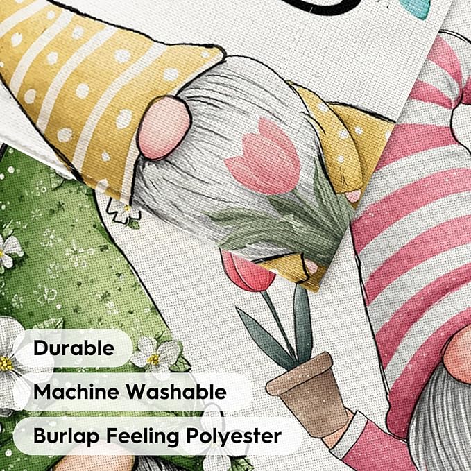 AVOIN colorlife Hello Spring House Flag 28x40 Inch Double Sided Outside, Seasonal Floral Gnomes Rustic Yard Outdoor Flag