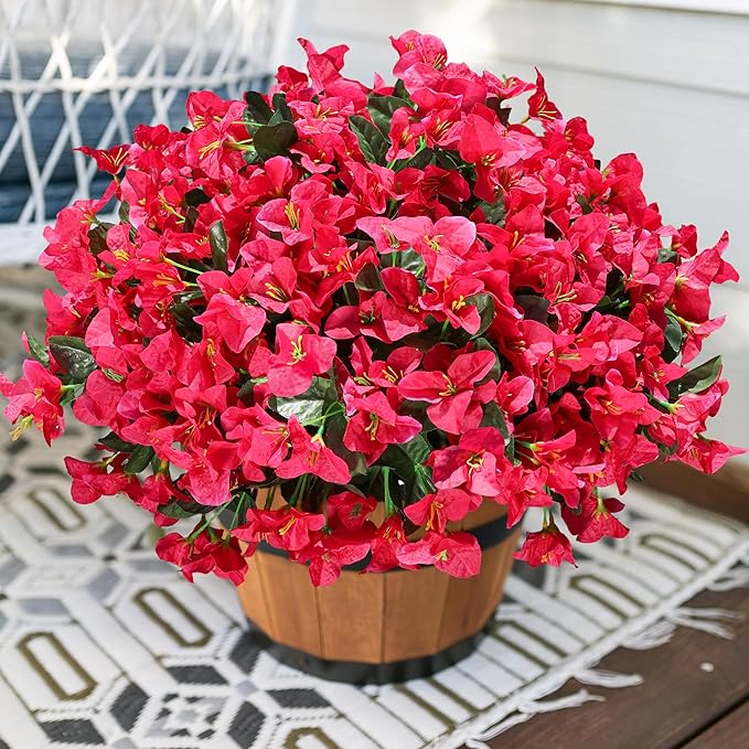 Ivydale Artificial Flowers for Outdoors Spring Summer Decor, 4 Bundles Fake Bougainvillea Silk Flowers for Outside Faux Outdoor Plants UV Resistant Realistic for Planter Patio Porch Balcony, Hotpink