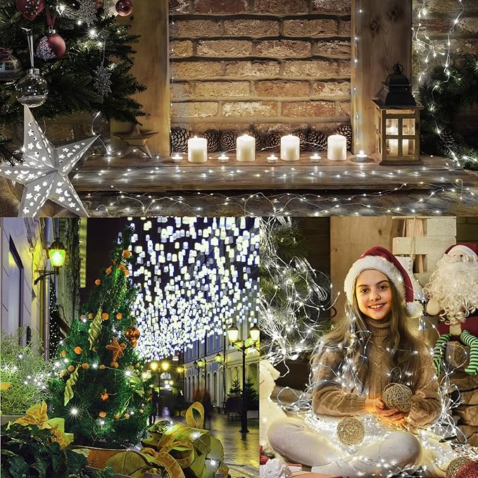 LAMPHOME Fairy Lights Plug in, 33Ft 100 LEDs Waterproof Twinkle Firefly Lights, Adaptor Included, Starry String Lights for Wedding Indoor Outdoor Christmas Patio Garden Decoration, White