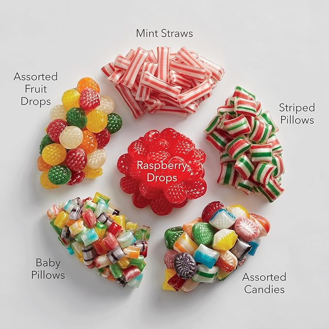 The Swiss Colony Traditional Christmas Candy Tin - 1 lb. 14 oz. Net Wt.: Old Fashioned Hard Candy Mix, Raspberry Drops, Pillows - Perfect Sweets Gift Box for All Occasions & Grandparents