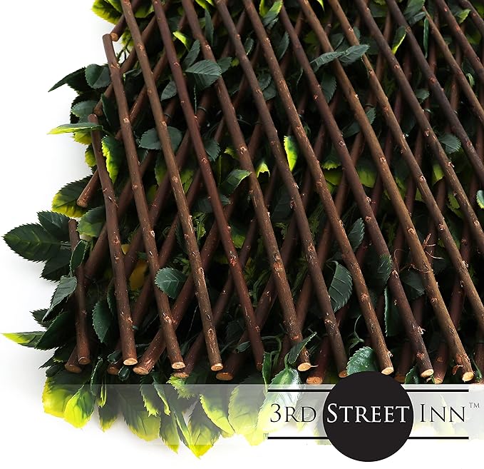 3rd Street Inn™ Leaf Trellis - Bamboo Greenery Panel - Boxwood and Ivy Privacy Fence Substitute - DIY Flexible Fencing (4, Yellow Rose Rattan)