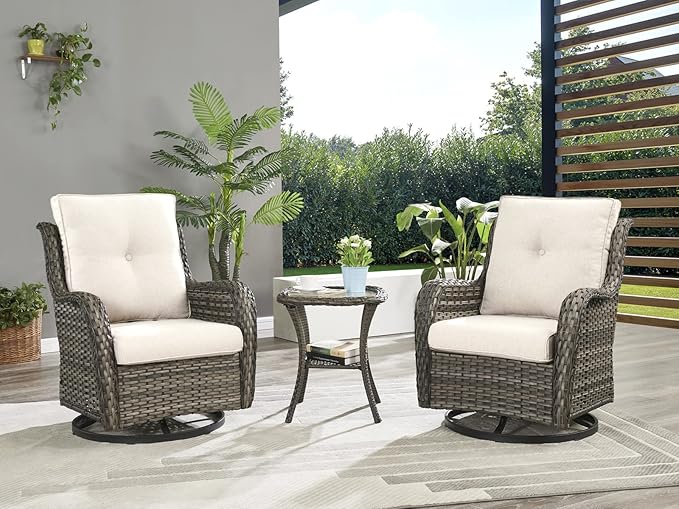 Rilyson Wicker Rocking Chair Swivel Chairs - 4 Piece Rocker Patio Chairs Set Rattan Rocking Chair for Outdoor Porch Deck Garden Backyard(Mixed Grey/Beige)