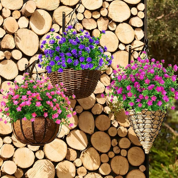 ArtBloom 24 Bundles Outdoor Artificial Flowers UV Resistant Fake Boxwood Plants, Faux Greenery for Indoor Outside Hanging Plants Garden Porch Window Box Home Wedding Farmhouse Décor (Pink)