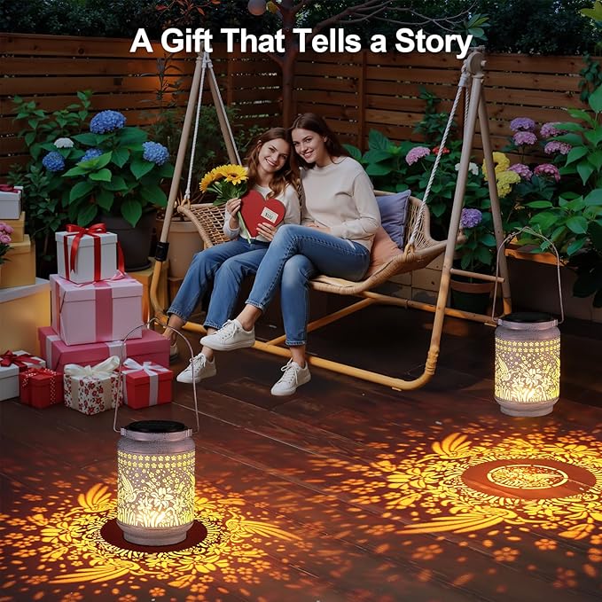 KOOPER Solar Lanterns Outdoor Waterproof Birthday Gifts for Women Mon Grandma, 2 Pack Upgraded Hummingbird Hanging Solar Lantern Lights Outdoor, Metal Outdoor Decoration for Yard, Porch (Sunflower)