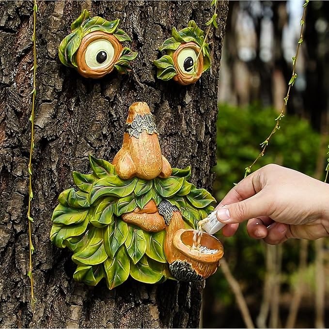 Flytime Tree Face Decor Outdoor,Whimsical Outdoor Art with Bird Feeder,Tree Hugger Bark Ghost Face Decoration Funny Yard Art,Garden Creative Decoration (8 INCH)