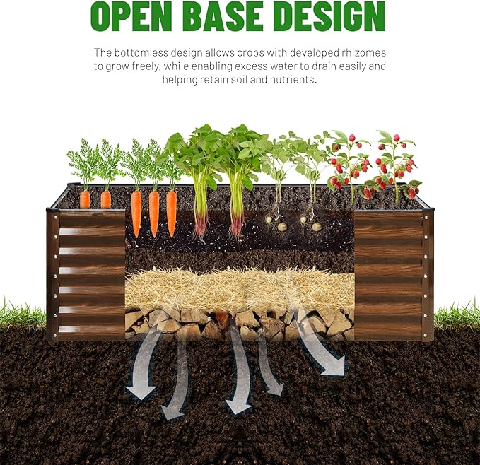 SnugNiture 4x2x2FT Galvanized Raised Garden Bed Kit, Metal Planter Box for Planting Plants Vegetables, Brown