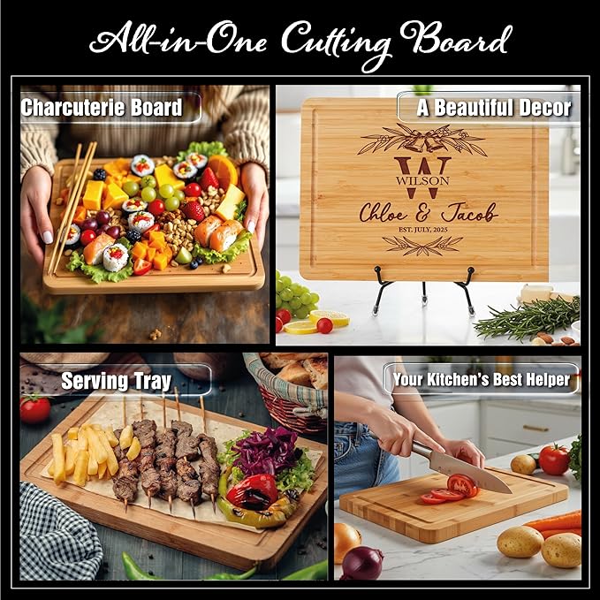 Personalized Cutting Board for Couples, Custom Wood Chopping Boards for the Kitchen, Birthday, Housewarming, Wedding, Anniversary, Bridal Shower, Engagement and Valentine, Meaningful Gift