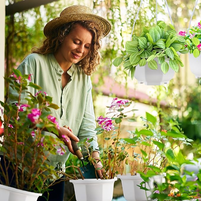 Roshtia 50 Pcs 5.1 inch Plastic Hanging Plant Pots with Hooks Flower Pots Baskets Outdoor Hanging Nursery Planter Holder for Home Garden Balcony Porch(Gray White,5.1 inch)