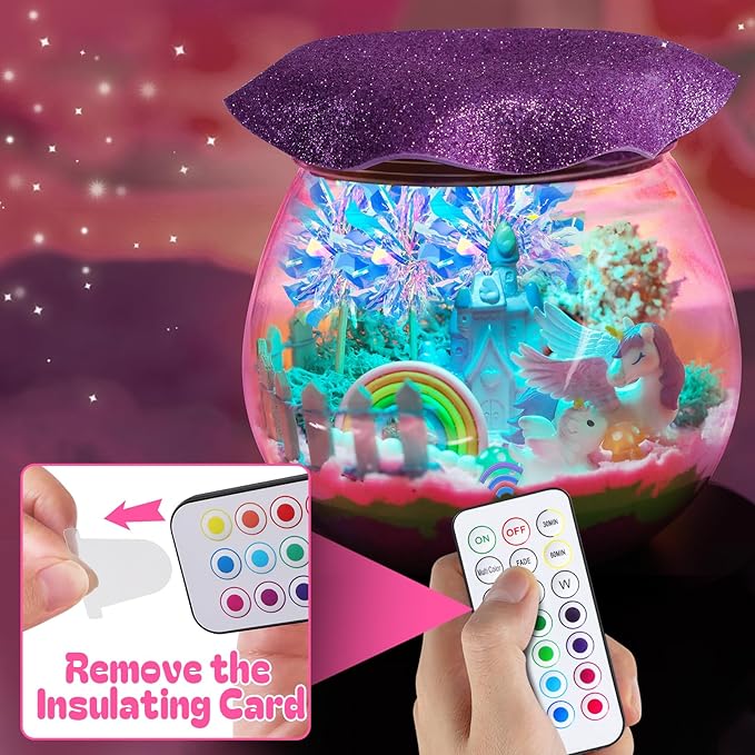 RONSTONE Uni-Corn Terrarium Kit Toys for Girls - Birthday for Girls Ages 4 5 6 7 8-12 Year Old - Light Up DIY Uni-Corn Arts and Crafts for Kids