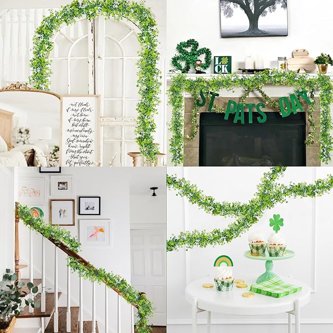 GTIDEA 2 Strands 69" St Patrick's Day Faux Greenery Four Leaf Clover Garland Artificial Ivy Vines Garland for Spring Home Front Door Festival Party Indoor Outdoor Wall Garden Decor