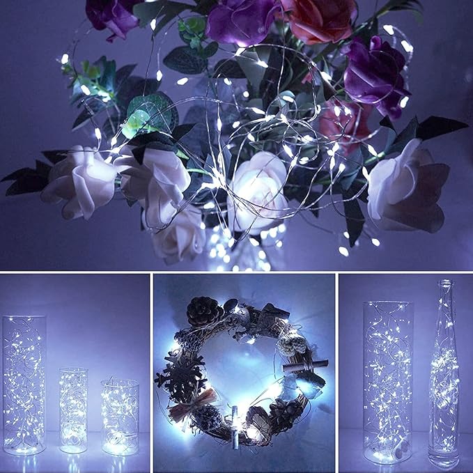2 Pack Total 200 LED Fairy Lights Battery Operated String Lights with Remote & 8 Modes, 33FT Waterproof Copper Wire Battery Powered Twinkle Lights for Outdoor Christmas Parties Decoration White