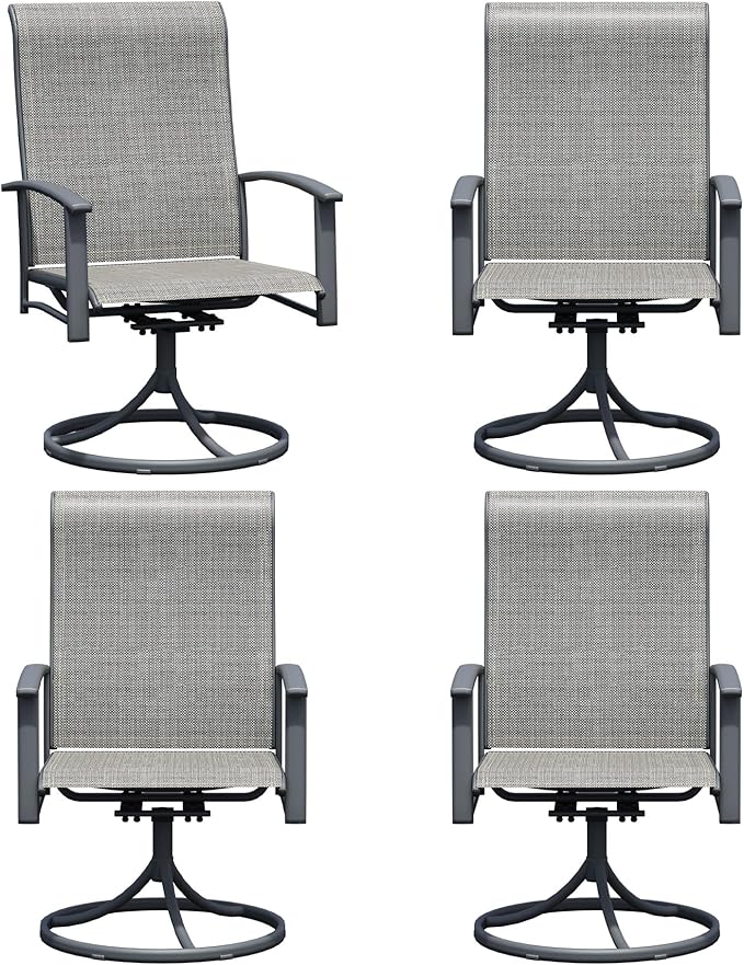 Outdoor Swivel Dining Chair Set of 4, All Weather Patio Dining Chair with Textilene High Back and Metal Frame for Backyard, Lawn Garde and Deck, Grey