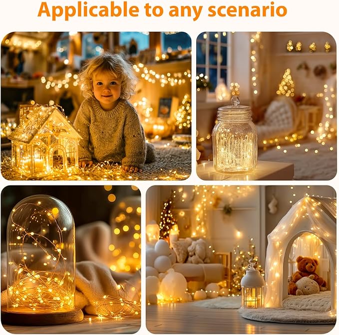 HXWEIYE Rechargeable Fairy Lights with Remote & DIY Timer, 33ft 100LED Battery Operated Twinkle String Lights, 8 Modes Decor Light for Bedroom Indoor Wedding Dorm Christmas Tree Party (Warm White)