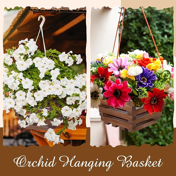 6 Sturdy Orchid Hanging Baskets, Wooden Plant Hanging Baskets, Handmade Inverted Trapezoidal Suitable for Orchids and Other Plants, Staghorn Ferns for Outdoor and Indoor Use, 6 Inch(Wooden)