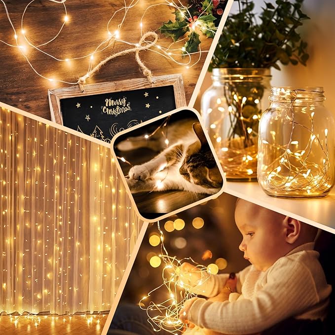 6 Pack 33FT 100 LED Fairy Lights Battery Operated with Timer & Remote, Waterproof Twinkle Lights Indoor Outdoor, 8 Modes Fairy String Lights for Bedroom Classroom DIY Wedding Decorations,Warm White