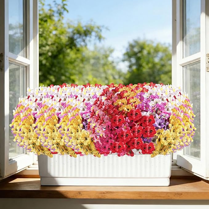 22 Pack Artificial Flowers Outdoor, Faux Silk Flowers for Outdoors Outside Front Porch Hanging Planter Window Box Garden Decoration(Multi-Colour)