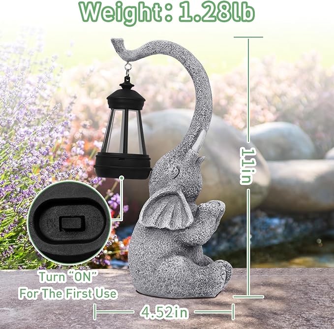 RICHIE Elephant Statue Solar Garden Decor,Outside Decor Sculptures Statues Lawn Ornaments Art for Home/Patio/Balcony/Front – Unique Gifts for Grandma/Mom/Mother