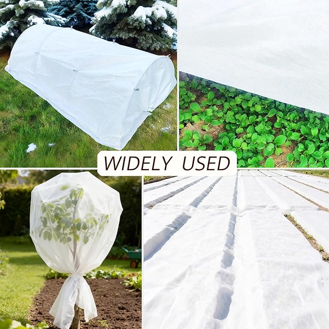 10.5Ft x 50ft Frost Protection Plant Cover – 1.2 oz/yd² Garden Freeze Blanket with Clips & Ground Stakes for Outdoor Winter Plant Protection, Reusable Floating Row Cover for Garden Vegetables