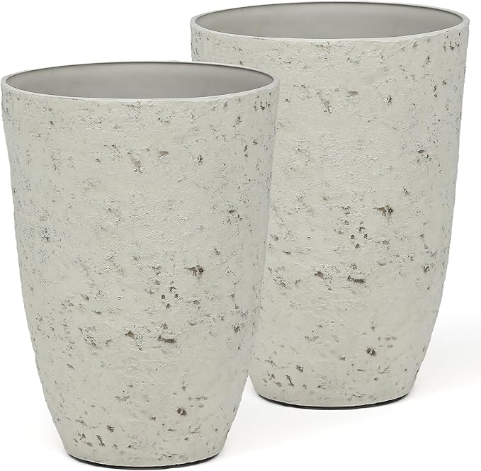 Ultym 19.5"H Resin Tall Planters for Outdoor Indoor Use, 2-Pack Large Flower Pots, Weather-Resistant Plant Container for Garden Yard Porch or Home Décor, Handcrafted Birch Bark Texture, Country White