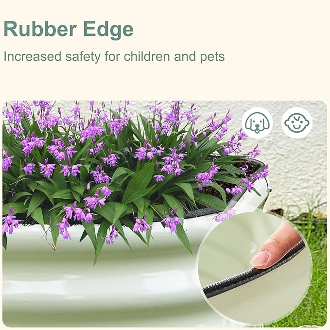 17" Tall 8x2ft Oval White Metal Planter Box for Outdoor Gardening 9-in-1 Modular Galvanized Raised Garden Bed, Heavy Duty Flower Beds, Porch Planters & Expandable Garden Beds Outdoor