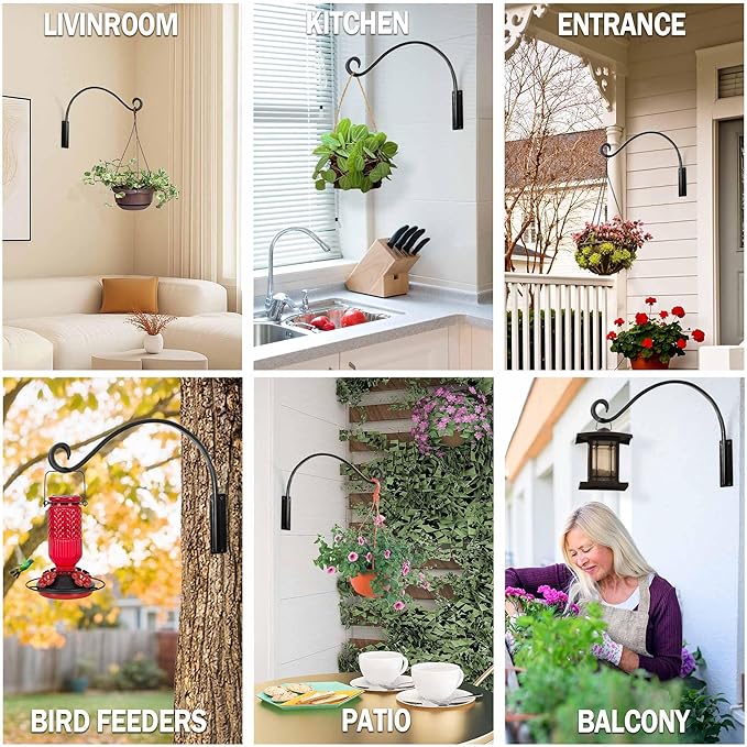 Qiang Ni Heavy-Duty Plant Hanger - 16 Inch 40lb Metal Wall Mount Plant Bracket for Indoor Outdoor Hanging Bird Feeders, Flower Baskets, Lanterns