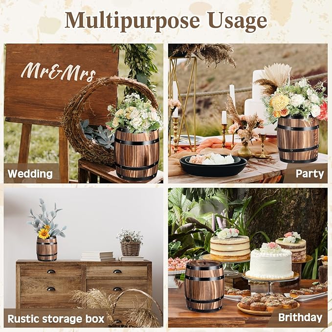 6 Pcs Wood Wine Barrel Vase Vintage Flower Vase Container Rustic Barrel Planter for Wedding Reception Table Decoration Home Indoor Outdoor Garden Kitchen Party (8 x 6.5 Inch)