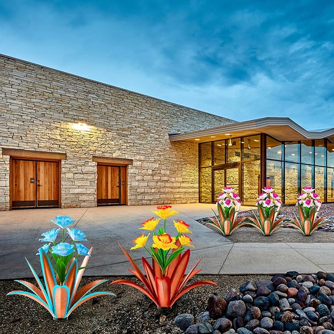TOMBABY Huge Metal Agave Plants Outdoor Decoration Outdoor Garden Decorated with Flowers Mexican Yard Art Plant Garden Gift (Yellow 2 Pack)