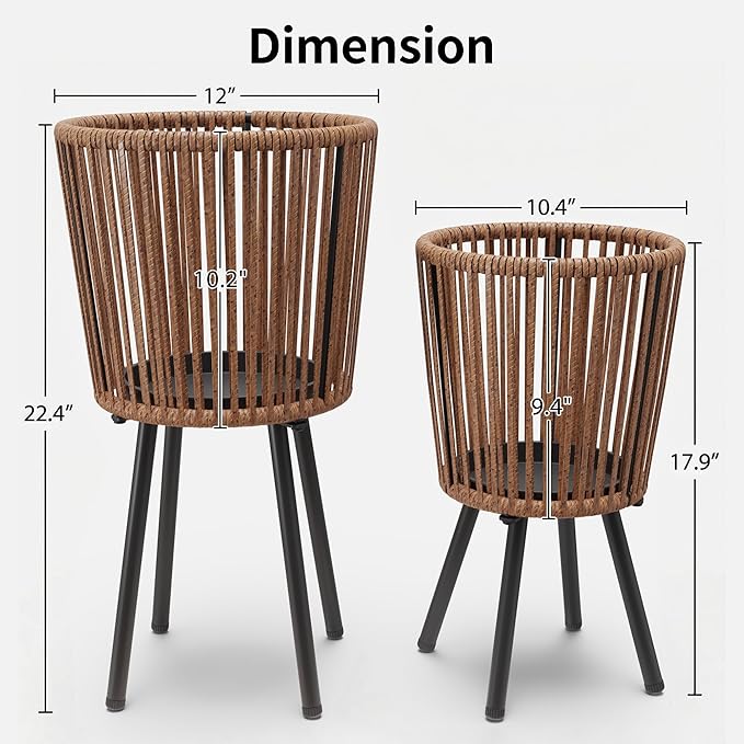 Set of 2 Rattan Plant Stand, Boho Wicker Planter Stand, Handwoven Mid Century Plant Holder for Living Room, Bedroom, Patio