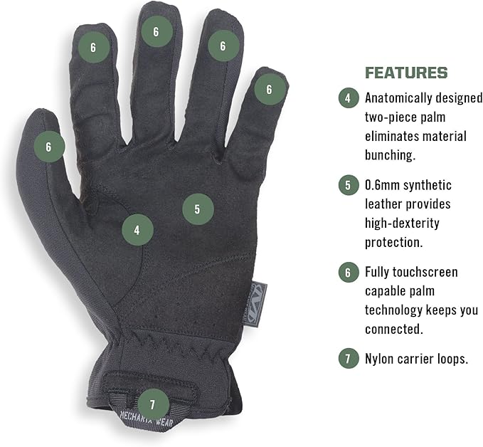 Mechanix Wear FastFit Tactical Gloves - Heavy Duty Lightweight Multipurpose Gloves - Flexible Grip & Reinforced Palm - Touchscreen Capable - Small - Covert Black