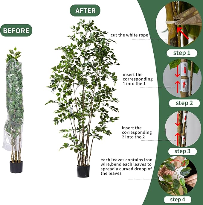 Artificial Ficus Tree Indoor 6ft, Large Potted Faux Tree with Realistic Silk Leaves & Trunk for Home Office, Living Room Corner Decor