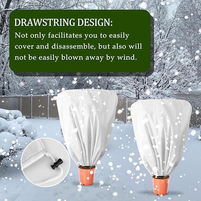 EYNDYN 8 Pcs Plant Covers Frost Protection Bag 47" x 31.5" Winter Reusable Plants Jacket with Drawstring Shrub Protection Wraps Bags Frost Blanket for Winter Outdoor Garden Plants