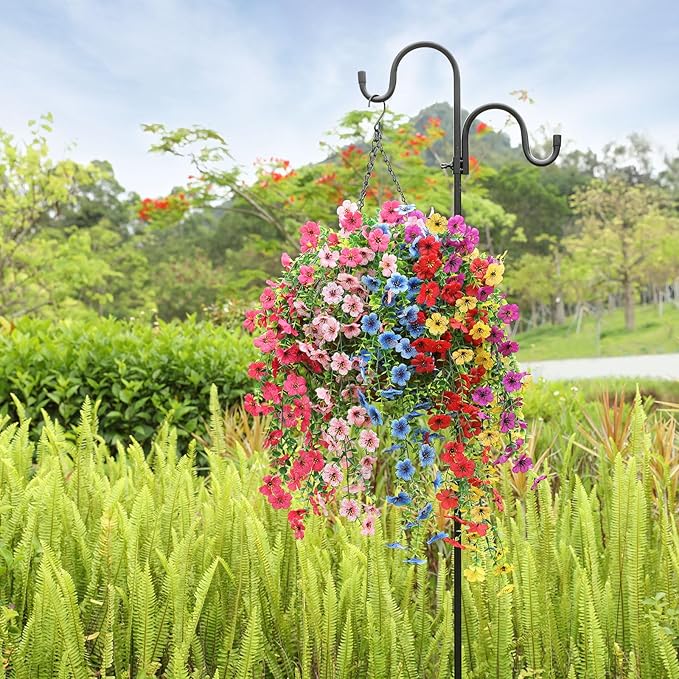 Playieer Artificial Hanging Flowers for Outdoors Faux Plants for Spring Summer Decoration,6 Bundles UV Resistant Realistic Silk Flowers Indoor Outside Garden Porch Patio Balcony Yard Farmhouse