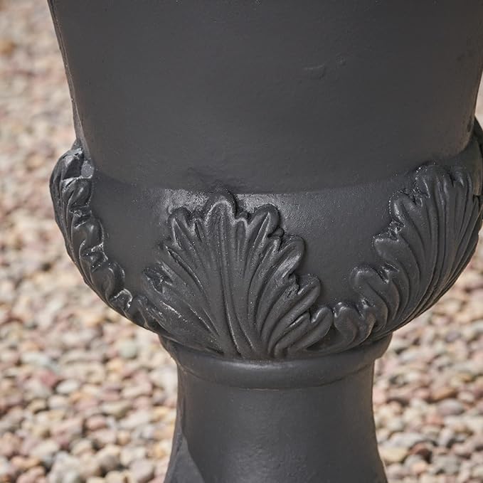 Merax 19.25'' Tall Elegant Roman Style Lightweight Concrete Planter with Botanical Accents, Square Indoor Outdoor Flower Pot with Drainage Hole & Stopper, Black